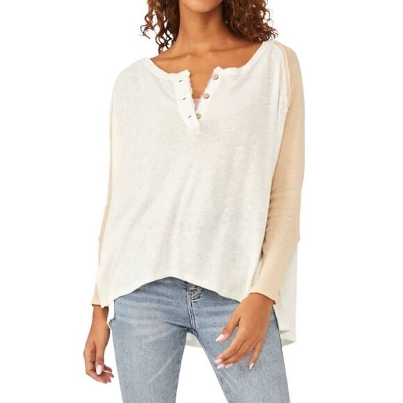 Free People Grand Slam 3/4 Tee In White Combo - Picture 4 of 4